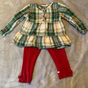 Ruffle Butts Green Plaid Tunic with Red Leggings